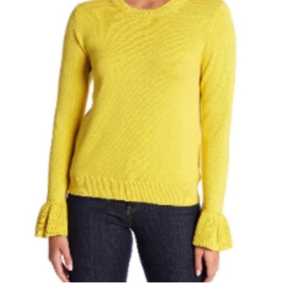 Women's J. Crew Yellow Ruffle Bell Sleeve Crew Neck Pullover Sweater EUC Size S - Picture 4 of 10